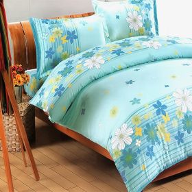 Blancho Bedding - [Turquoise Flowers] 100% Cotton 5PC Bed In A Bag (Twin Size)
