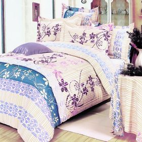 Blancho Bedding - [Striped Orchid] 100% Cotton 5PC Bed In A Bag (Twin Size)
