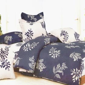 Blancho Bedding - [Purple Gray Flourish] 100% Cotton 5PC Bed In A Bag (Twin Size)