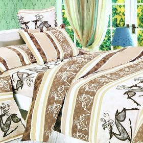 Blancho Bedding - [Beige Deer Totem] 100% Cotton 5PC Bed In A Bag (Twin Size)