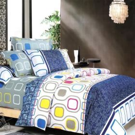Blancho Bedding - [Navy Design] 100% Cotton 5PC Bed In A Bag (Twin Size)