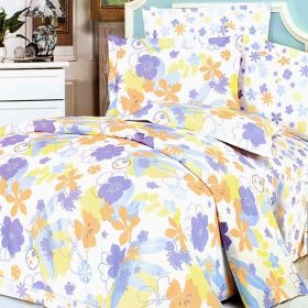 Blancho Bedding - [Purple Orange Flowers] 100% Cotton 5PC Bed In A Bag (Twin Size)