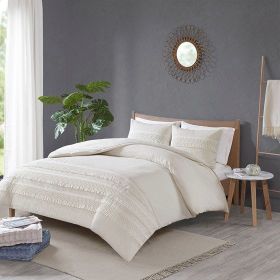 3 Piece Cotton Seersucker Duvet Cover Set (Color: as Pic)